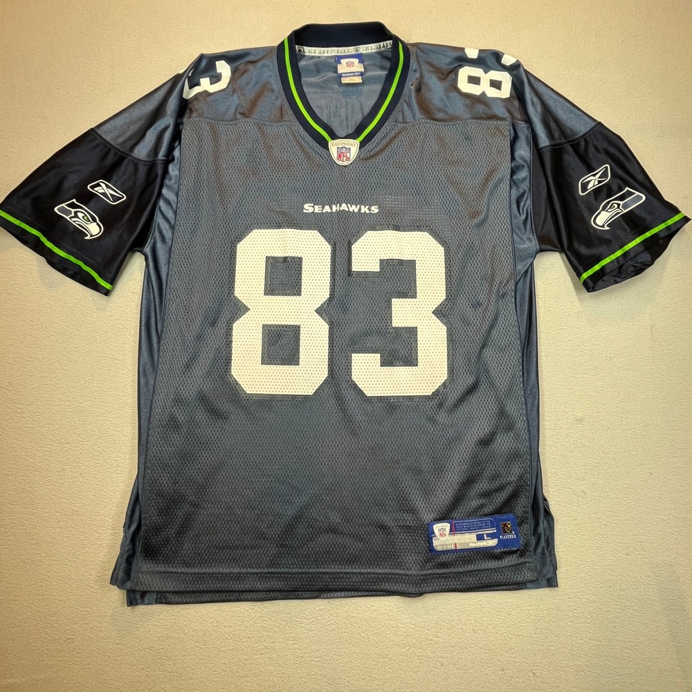 Reebok NFL Seattle Seahawks Deion Branch 83 Jersey Mens Large Navy Blue 7009A 06
